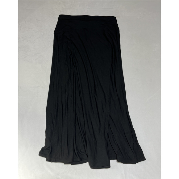 Madewell Jersey Asymmetrical Seam Midi Skirt Size Large Black Pull On Stretch - Picture 2 of 7